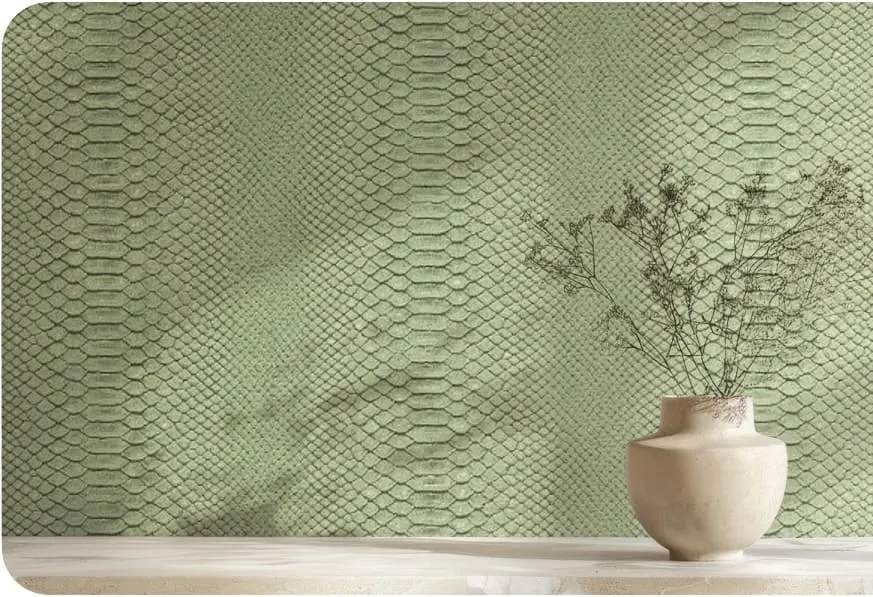 Leather wallpapers boast robust three-dimensional textures